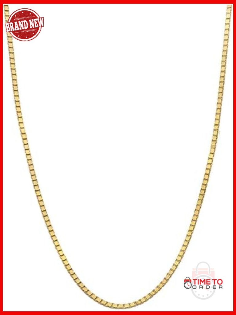 14k Gold Solid Box Link Chain Necklace 18 Inch Lobster Claw
